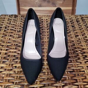 ​Jones New York Belfry Black Fabric Pointed Toe Pumps - Metallic Toe Detail 7.5